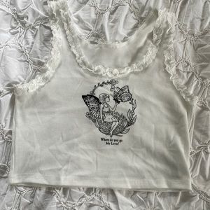 Cute off white crop tank top with fairy